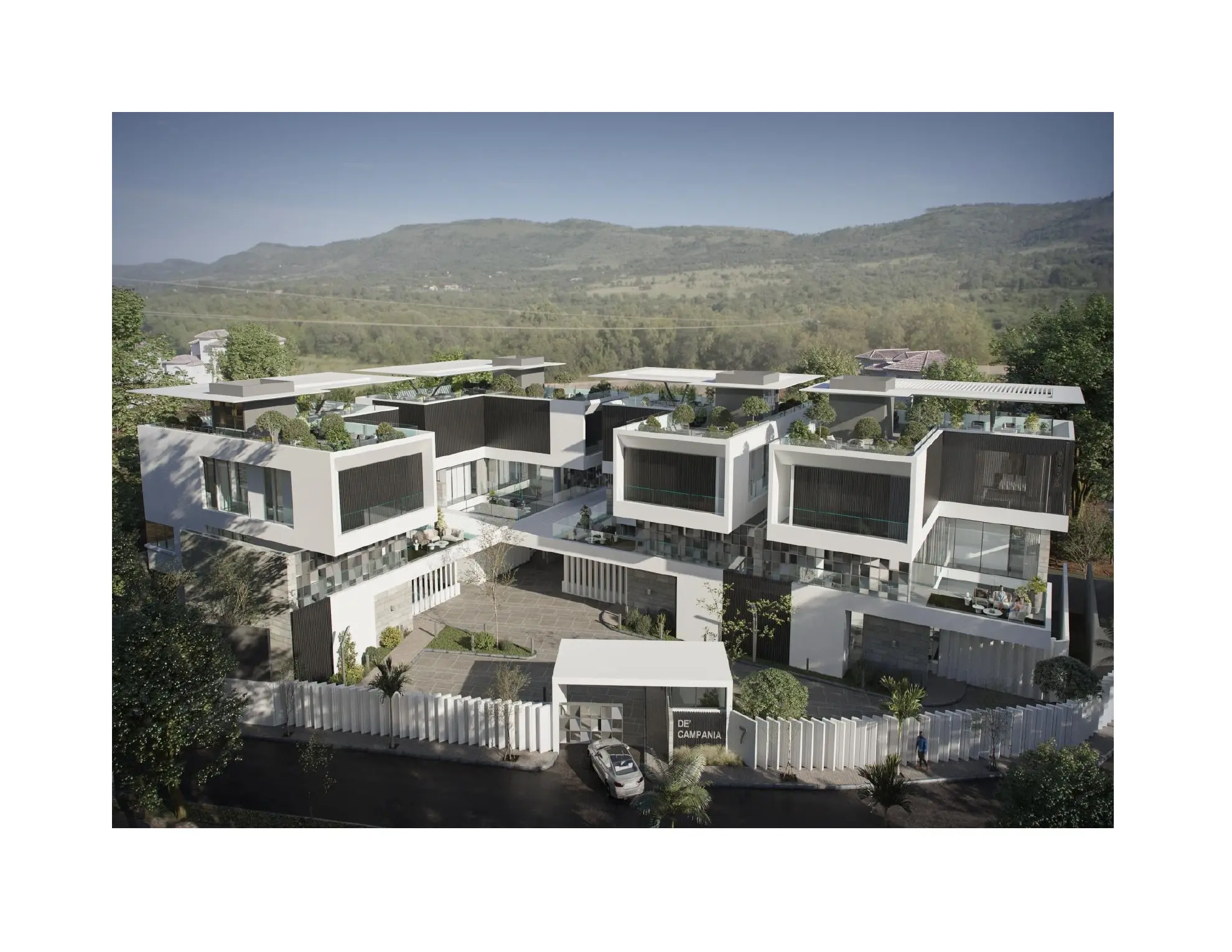 Aerial architectural visualisation of De Campania
